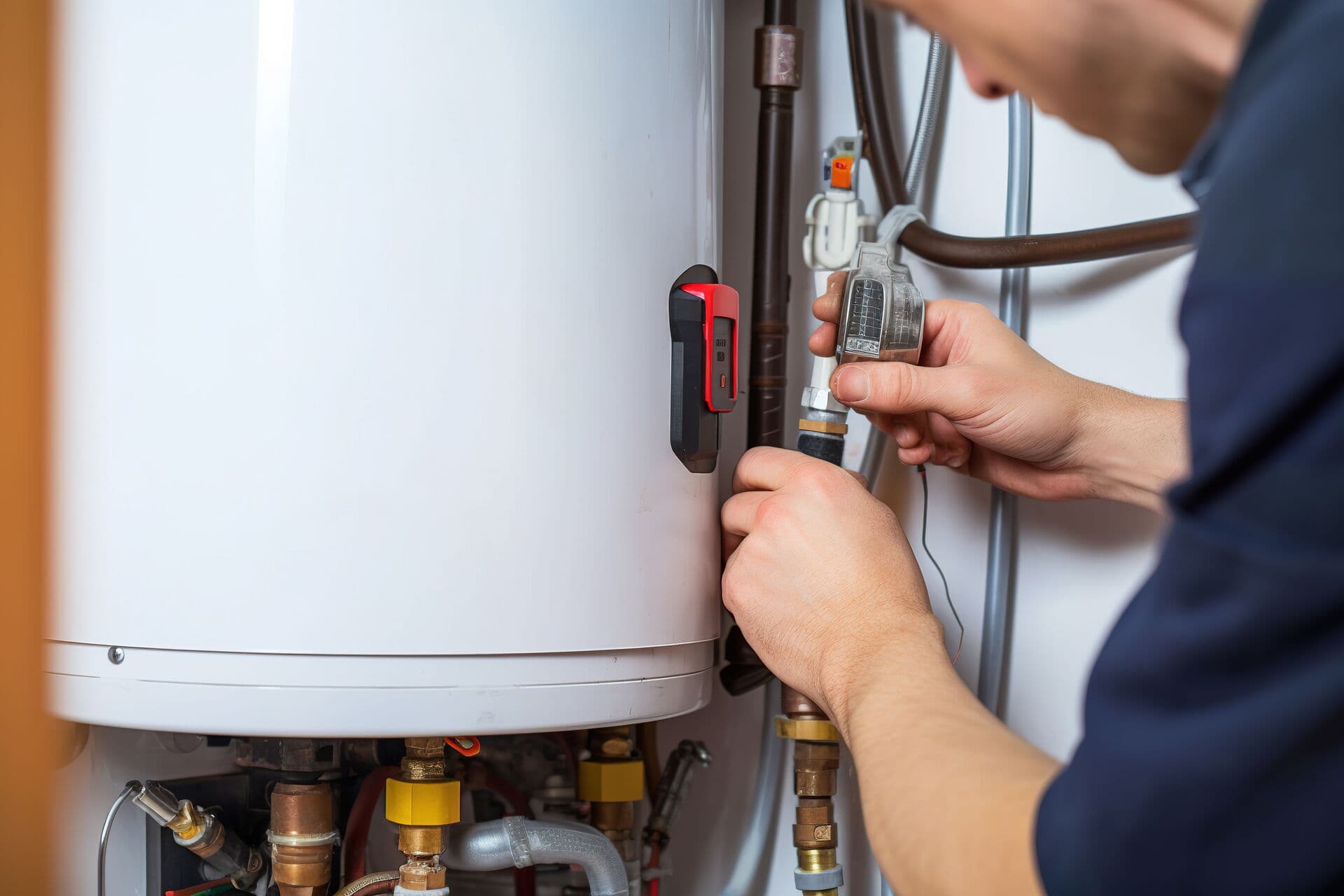 Technician performing maintenance on water treatment equipment